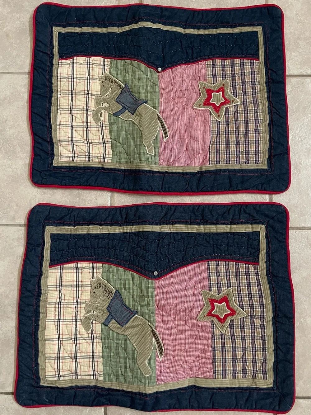 VTG Pottery Barn Kids Wild West Patchwork 100% Cotton Quilt & 2 Pillow Shams